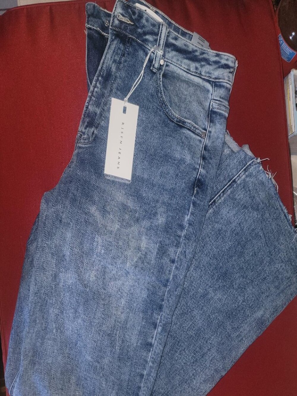 NWT Risen Jeans 13/31 Mid Rise Distressed Raw Hem Stretch Denim Bootcut